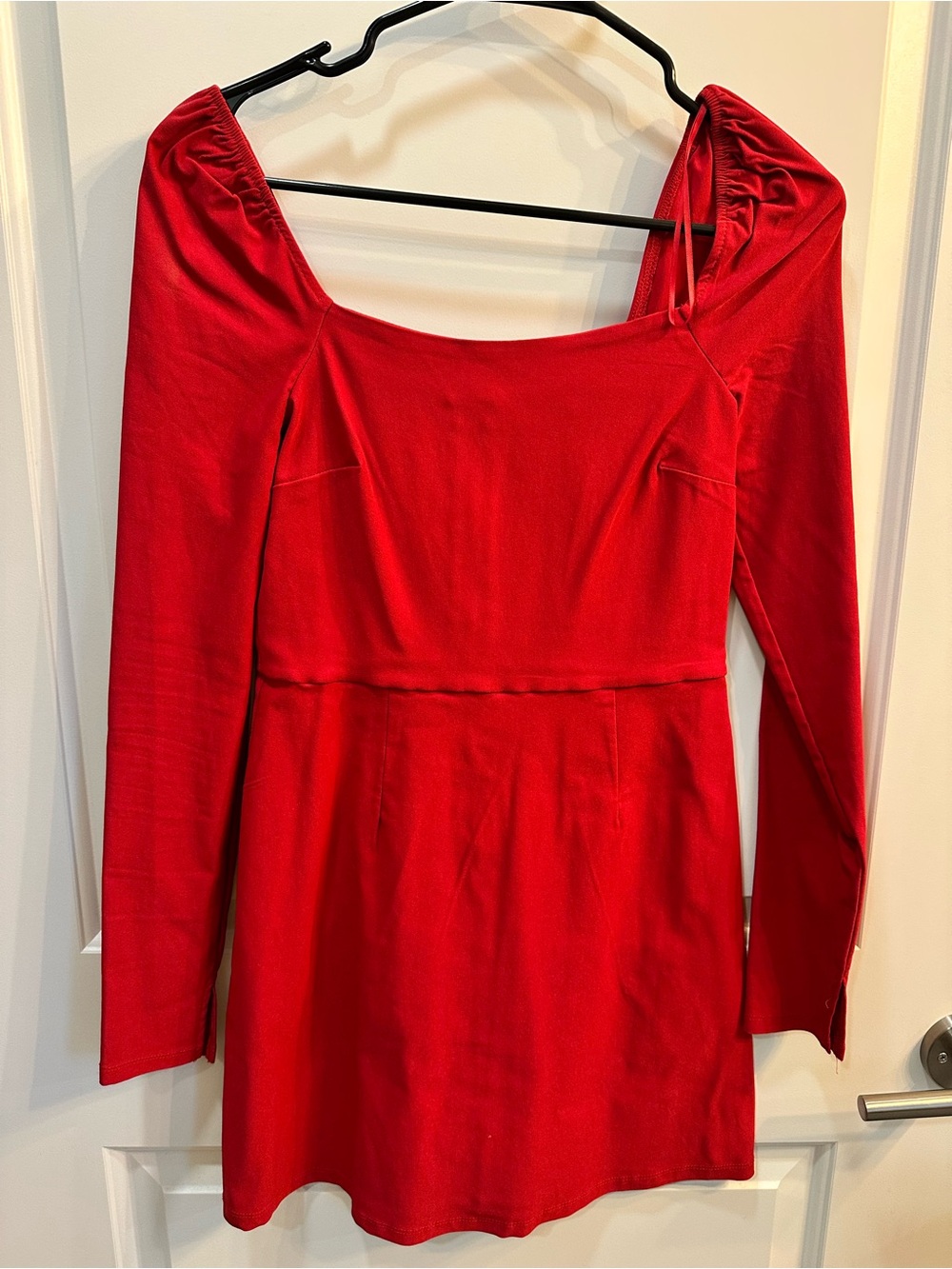 miami Red Long-Sleeve Square Neck Mini Dress